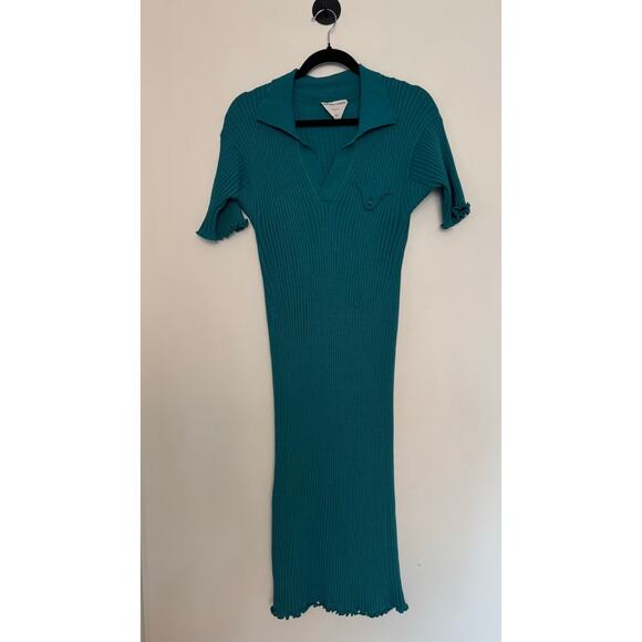 Bottega Veneta Duck Green Ribbed Wool Midi Dress S In Turquoise - Picture 6 of 6